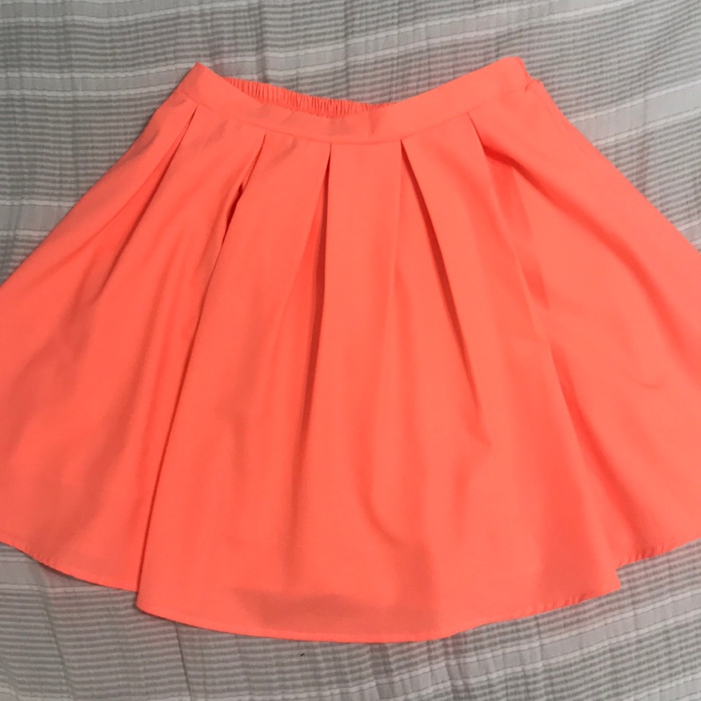 Bright Coral Pleated Skirt